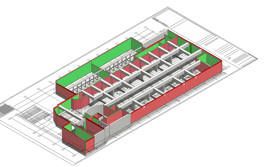 Model 3D — beton monolit + semiprefabricat (Ortbeton + Halbfertigteil)